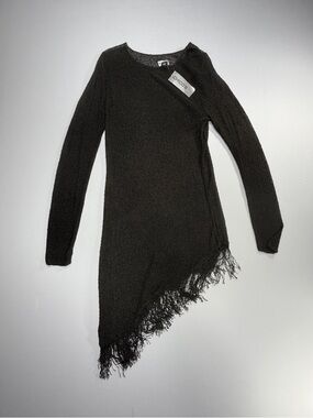 NWT Chico’s Fringe Tunic Brown Asymmetrical Knit Sweater Top Size 2 Boho